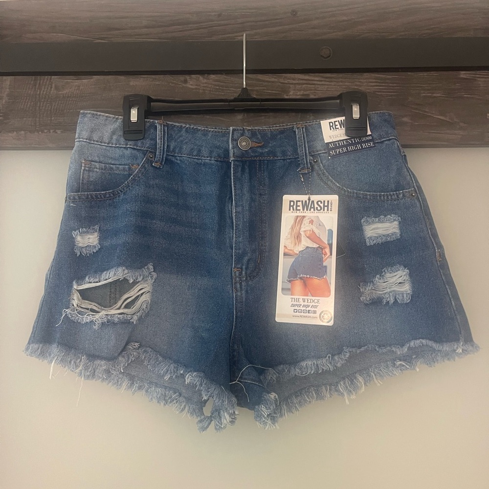 Rewash Blue High-Waisted Distressed Jean Shorts